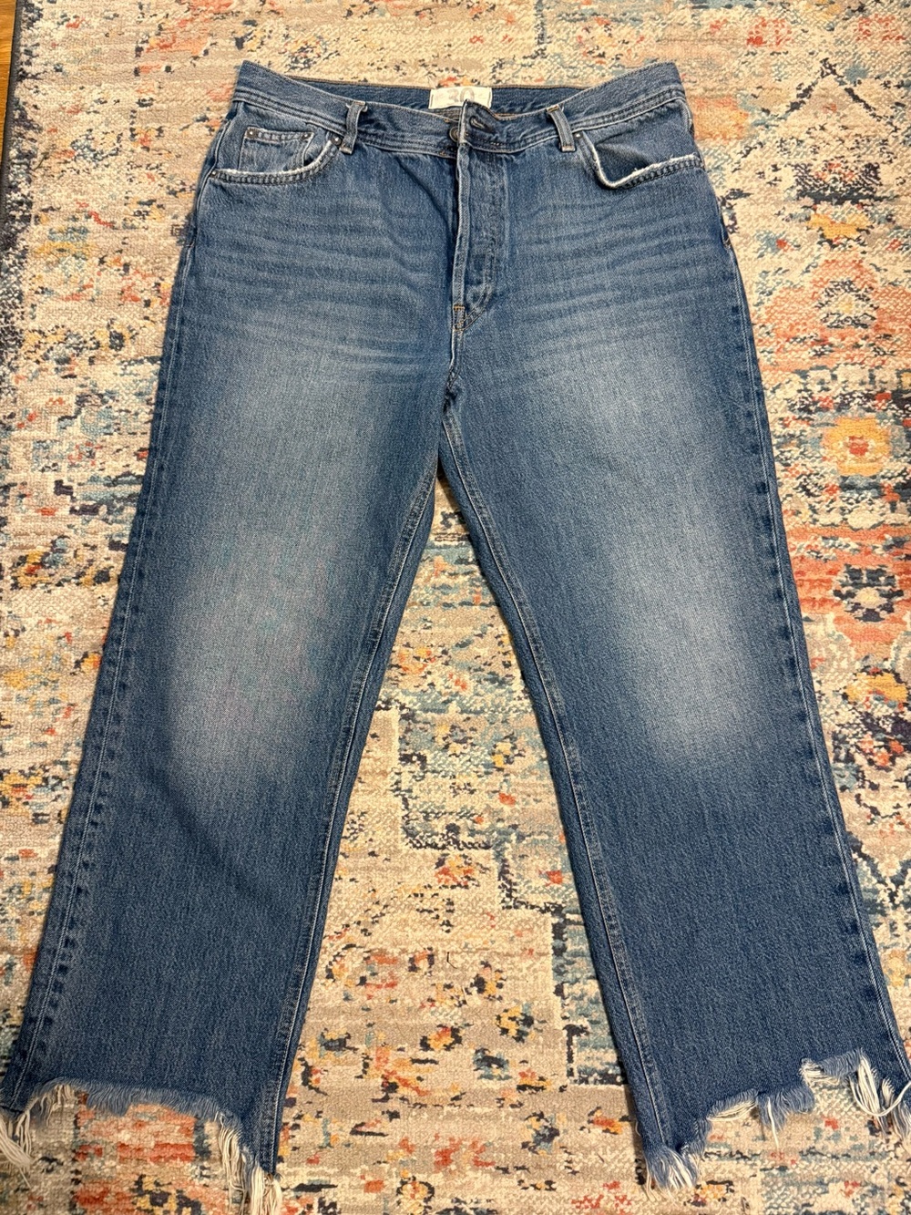 We The Free Washed Blue Cropped Frayed-Hem Jeans